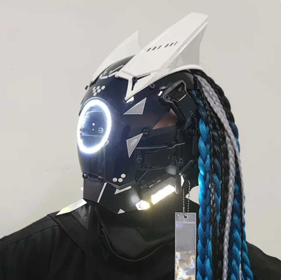 Cyberpunk Mask Led Hair Festival Halloween Christmas Cosplay Helmet Party Gift For Adults