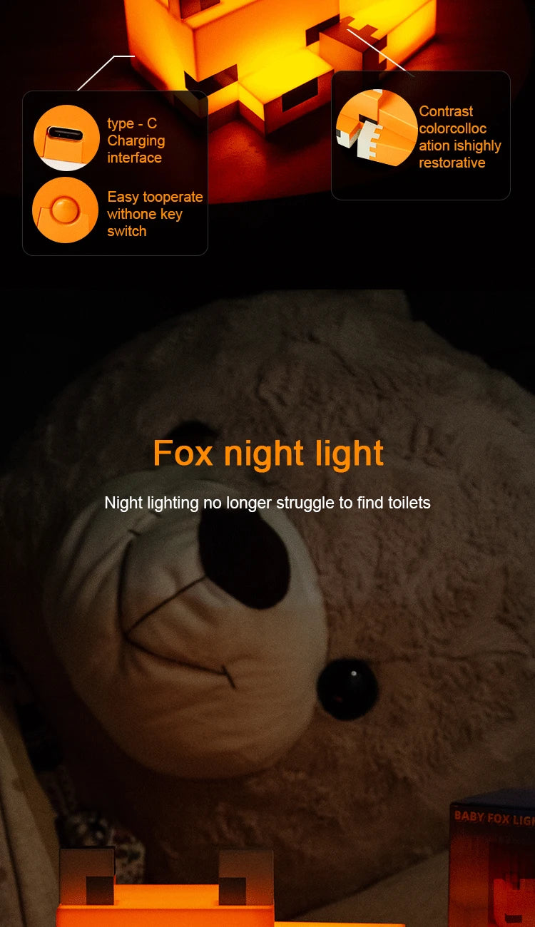 MC Game Cute Fox Night Light Soft Orange Glow Officially Licensed Decor And Desk Lamp For Gaming Room Or Kids And Tween Bedroom