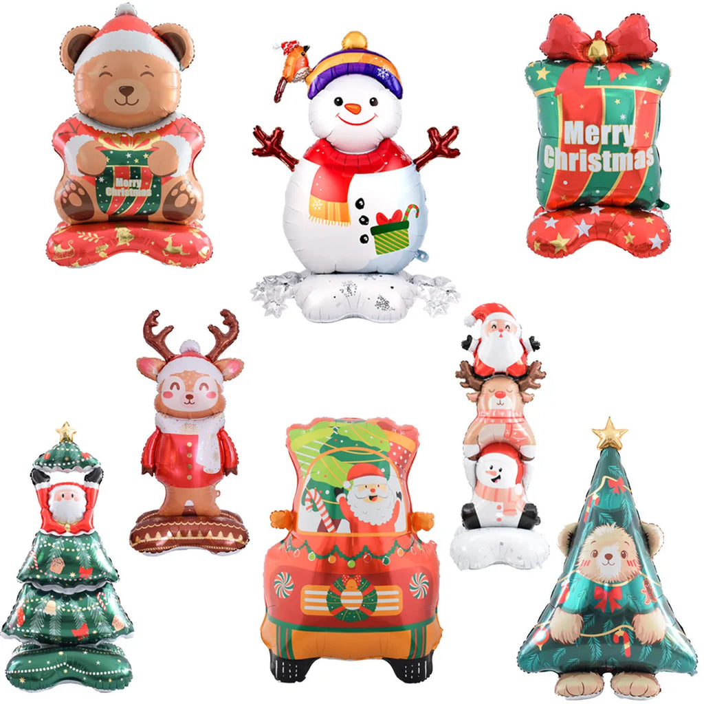 1set Giant Stand Pedestal Christmas Theme Foil Balloons Snowman Santa Claus Tree Elk Balloon Christmas Decorations
