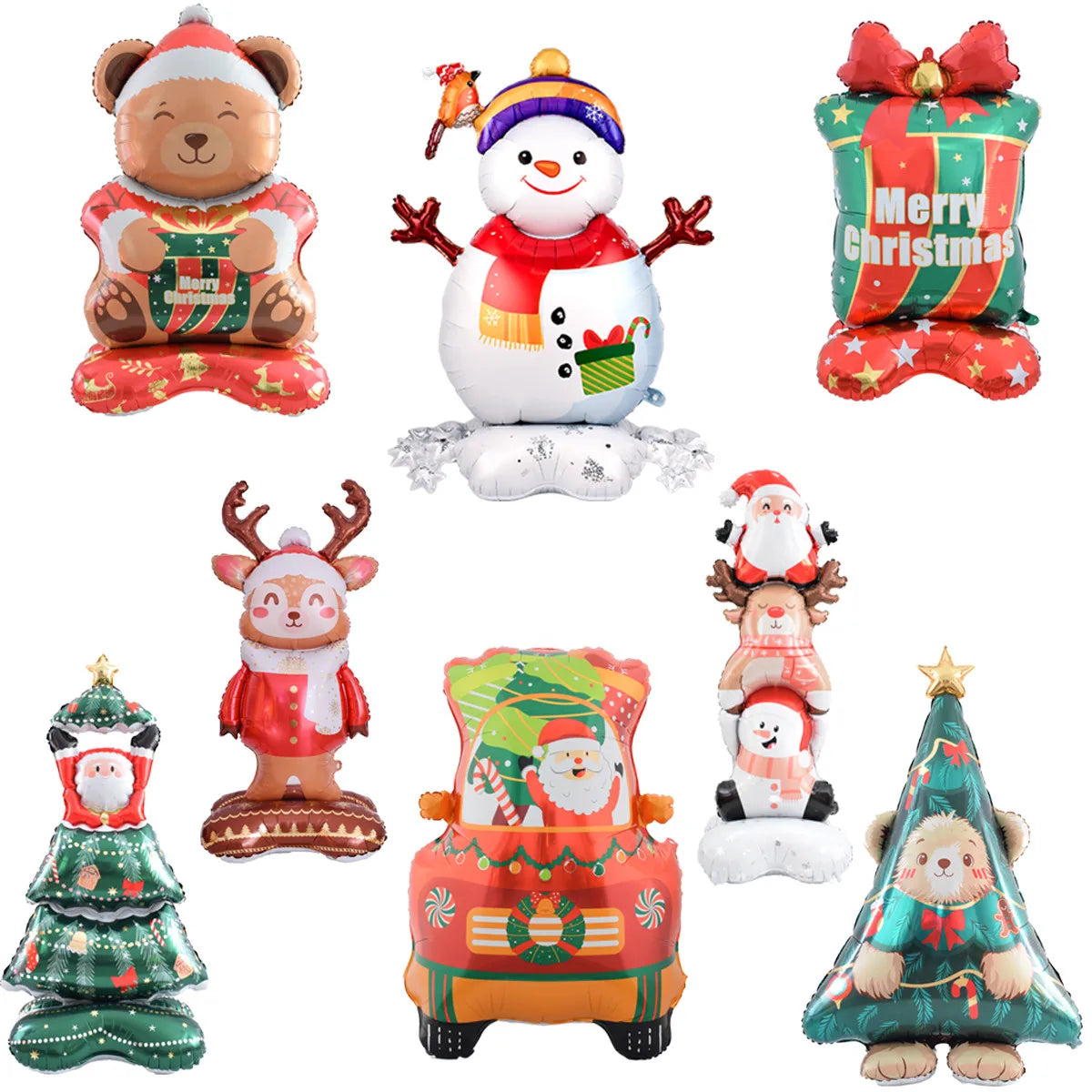 1set Giant Stand Pedestal Christmas Theme Foil Balloons Snowman Santa Claus Tree Elk Balloon Christmas Decorations