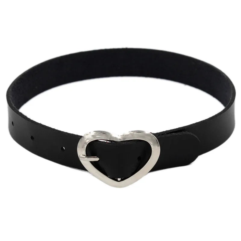 Harajuku Punk Rock Gothic Choker Necklace Women Sexy PU Leather Heart Lock Key Spike Collar Chocker Gothic Cosplay Accessories