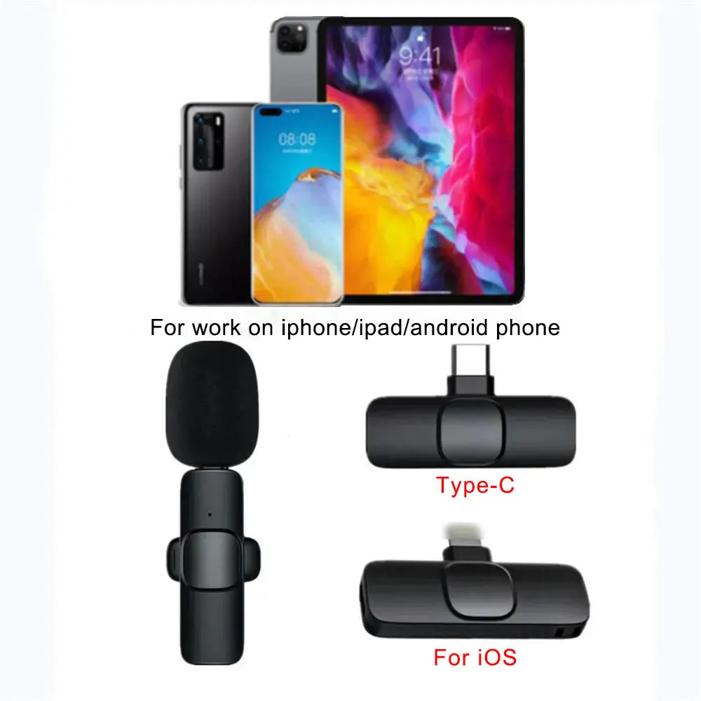 Wireless Lavalier Microphone Mini Portable Audio Video Recording Mic for iPhone Android Live Broadcast Gaming