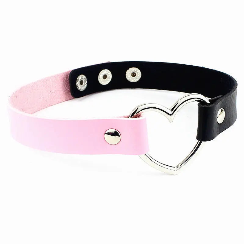 Harajuku Punk Rock Gothic Choker Necklace Women Sexy PU Leather Heart Lock Key Spike Collar Chocker Gothic Cosplay Accessories