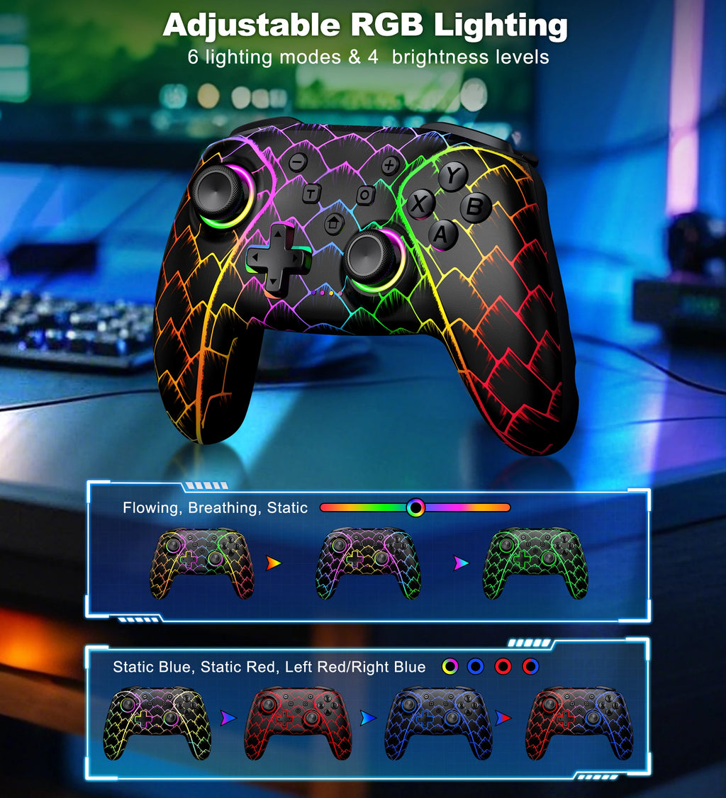 Dinofire Wireless Bluetooth RGB Controller for Nintendo Switch/Switch OLED/Switch Lite/PC/Mobile Gamepad Multi-Function Joystick