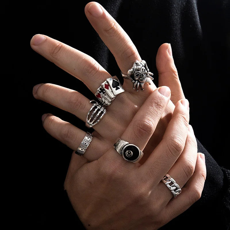 Punk Gothic Skeleton Unisex Ring Set Grunge Butterfly Frog Woman Man Jewelry Hip Hop Party Street Ring 2024 New Jewelry Gift