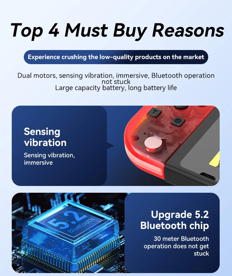 BT 5.2 Joy Controller RGB LED Switch L/R Joypad for Nintendo Switch/Lite/Oled JoyCon Gamepads Joystick with Dual Vibration