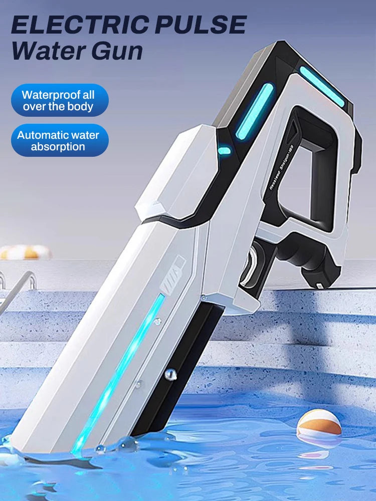 Pulse Electric Water Gun Spray Water Continuously Toy Gun with LED Flow Light&Goggle Children Pool Toy Automatical Suck Up Water