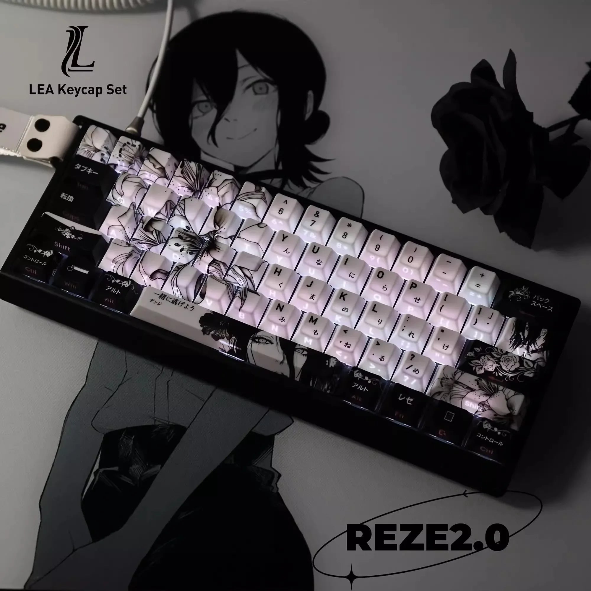 REZE Anime Theme Keycaps Set Customized PBT Sublimation Cherry Profile Keyboard Keycaps for Mechanical Keyboard Accessories Girl