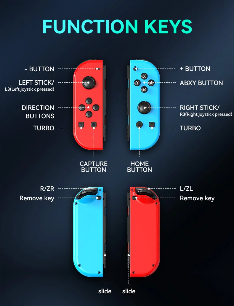 BT 5.2 Joy Controller RGB LED Switch L/R Joypad for Nintendo Switch/Lite/Oled JoyCon Gamepads Joystick with Dual Vibration
