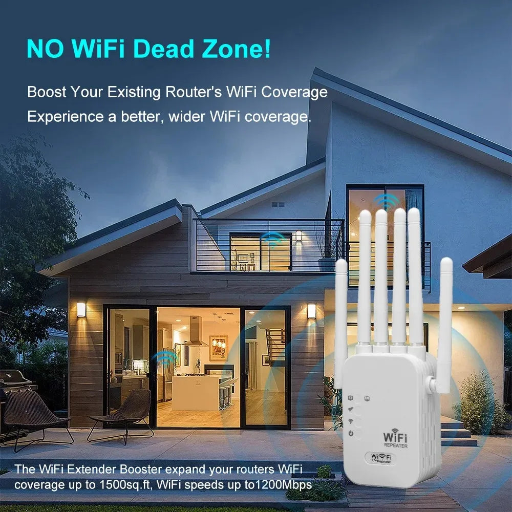 Kebidumei 1200Mbps Wireless WiFi Repeater WIFI Extender Signal Booster 2.4G 5G Dual-band Network 802.11ac WiFi Amplifier Router