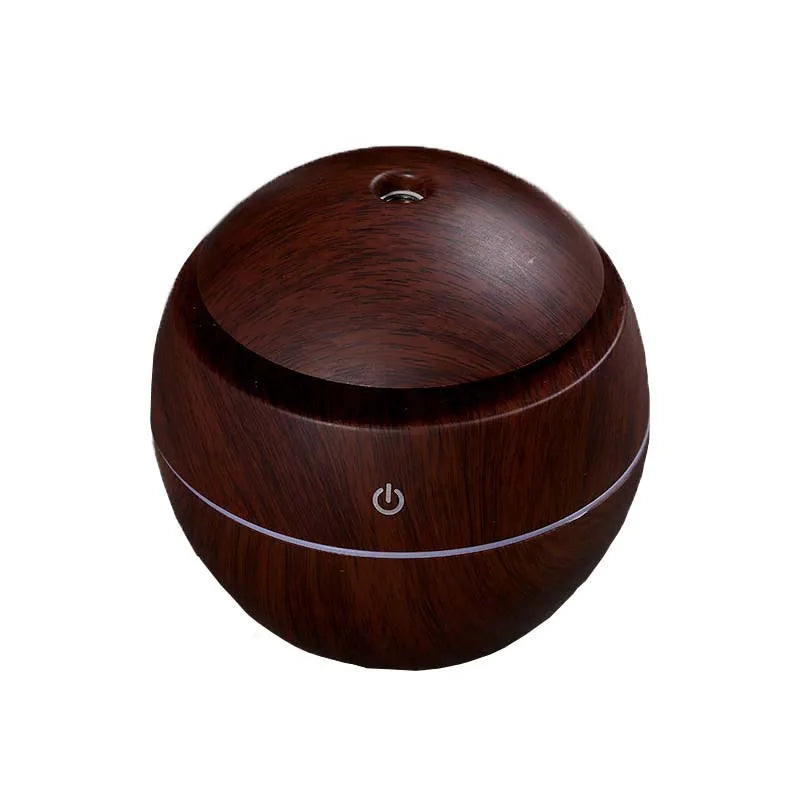 200ml USB Small Ball 7 Colorful Light Bass Noise Reduction Mushroom Humidifier Mini Wood Grain Round Hollow Aroma Diffuser