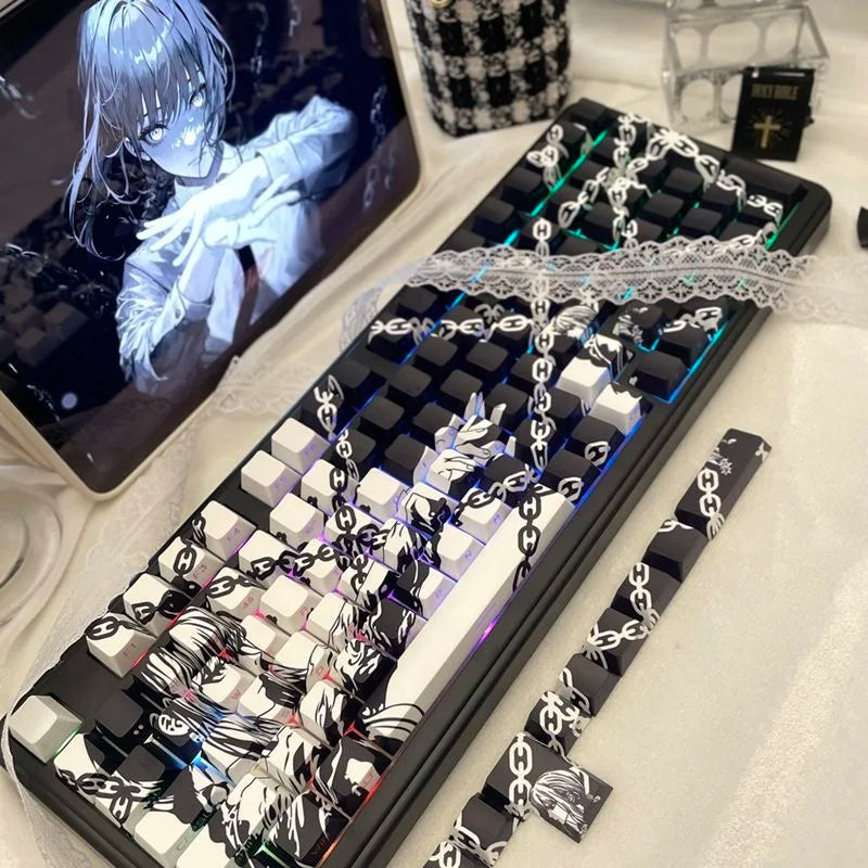 Makima Anime Keycaps Cartoon 129 Keys PBT Keycap Chreey Keycaps Japan Key Cap Dye-sub Mechanical Keyboard Caps for 64/68/71/108