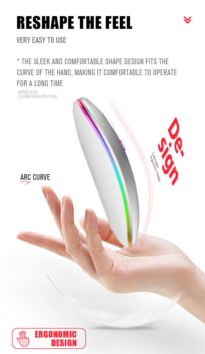 Tablet Phone Computer Bluetooth Wireless Mouse Charging Luminous 2.4G USB Wireless Mouse Portable Mouse