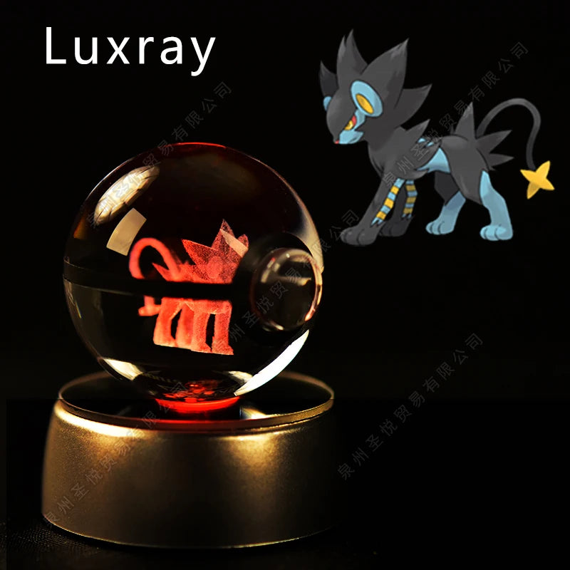 Pokemon Crystal Ball 3D Pikachu Gengar Mewtwo Night Light Lamp Pokeball 3D Glass Pokemon Crystal Ball Statue Kids Birthday Gift