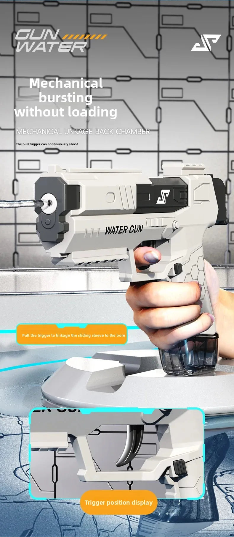 Cross-Border Children's Glock Water Gun Manual Continuous Fire Beach Backpack Water Gun Bath Toy from Mainland China