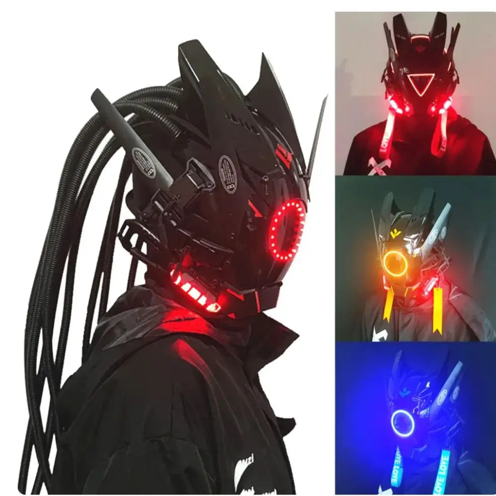 Cyberpunk Mask Led Hair Festival Halloween Christmas Cosplay Helmet Party Gift For Adults