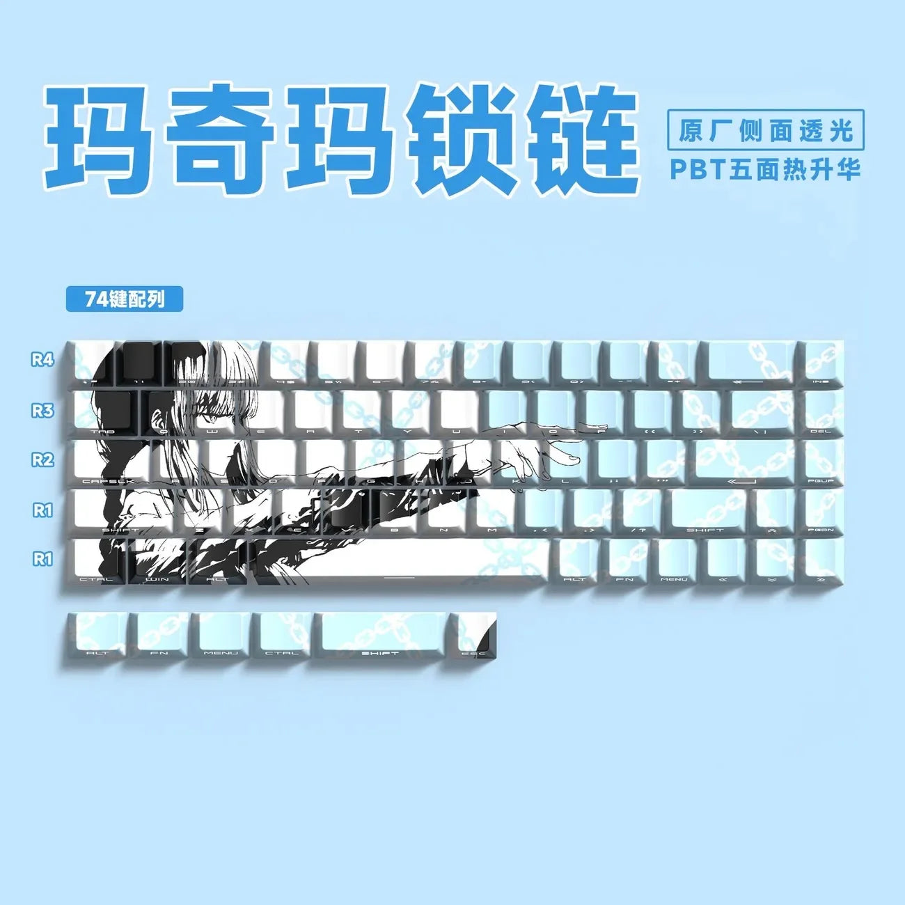 Makima Anime Keycaps Cartoon 129 Keys PBT Keycap Chreey Keycaps Japan Key Cap Dye-sub Mechanical Keyboard Caps for 64/68/71/108
