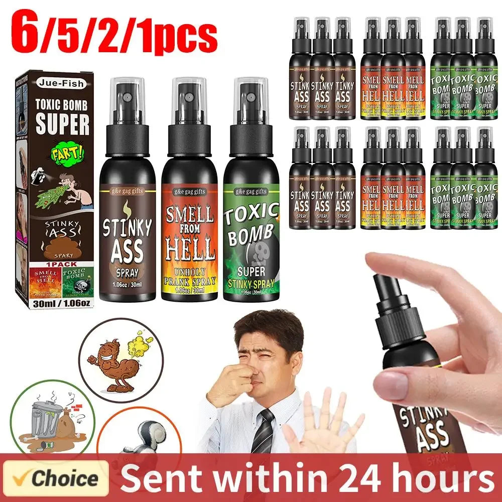 6pcs-1pcs 30ml Halloween Props Liquid Fart Spray Non Toxic Stink Bomb Ass-Smelly Stinky Gas Prank Toy Joke Party Supplies