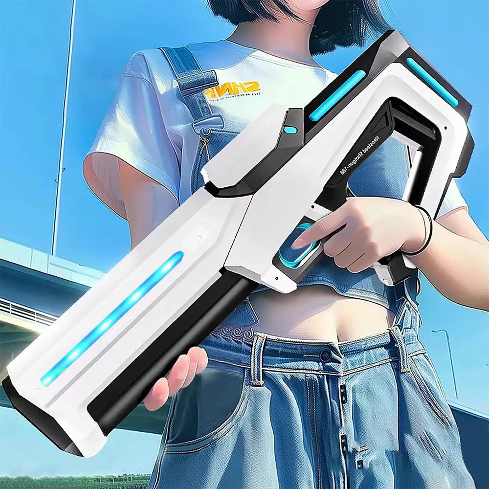 Pulse Electric Water Gun Spray Water Continuously Toy Gun with LED Flow Light&Goggle Children Pool Toy Automatical Suck Up Water