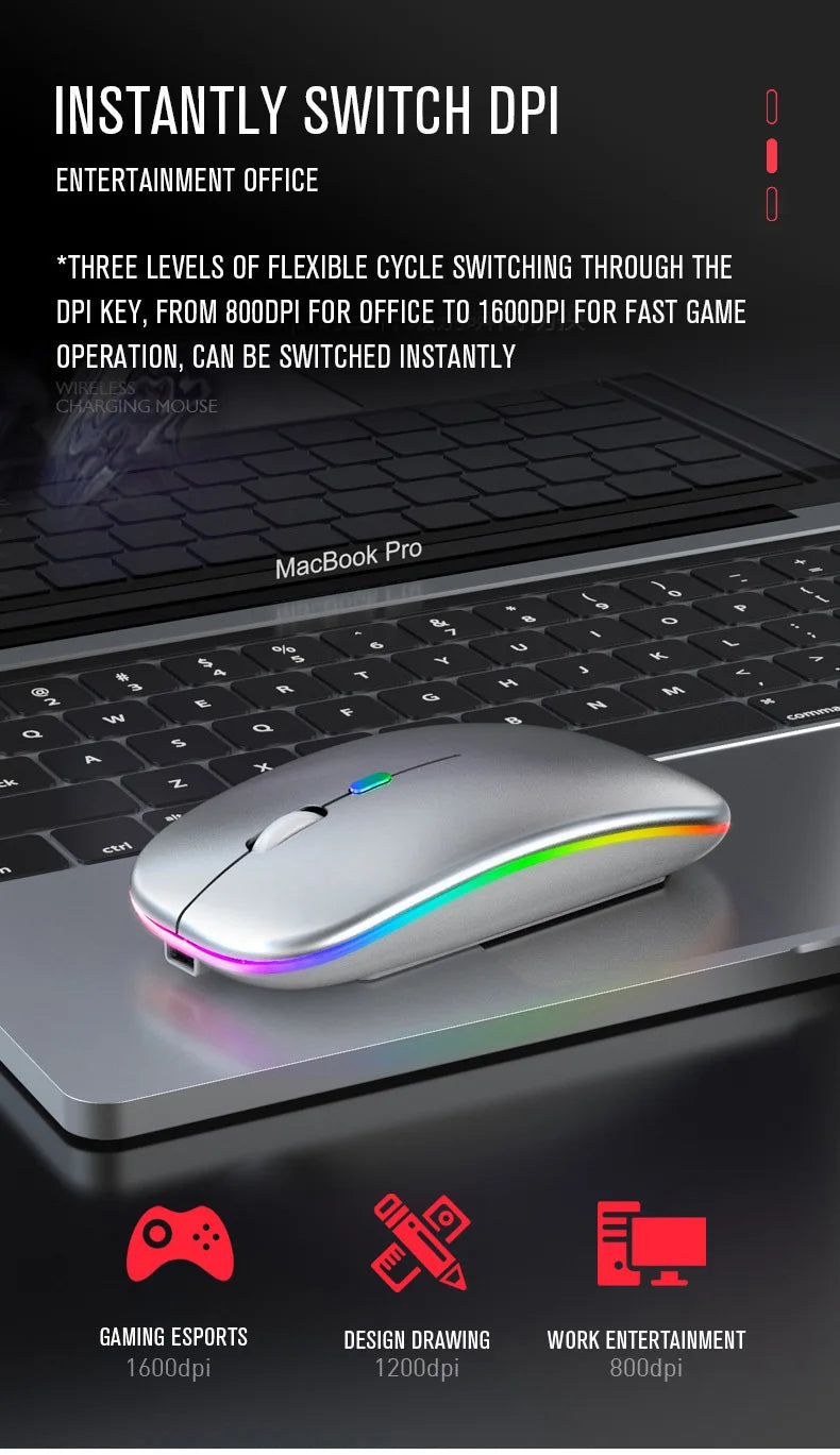 Tablet Phone Computer Bluetooth Wireless Mouse Charging Luminous 2.4G USB Wireless Mouse Portable Mouse