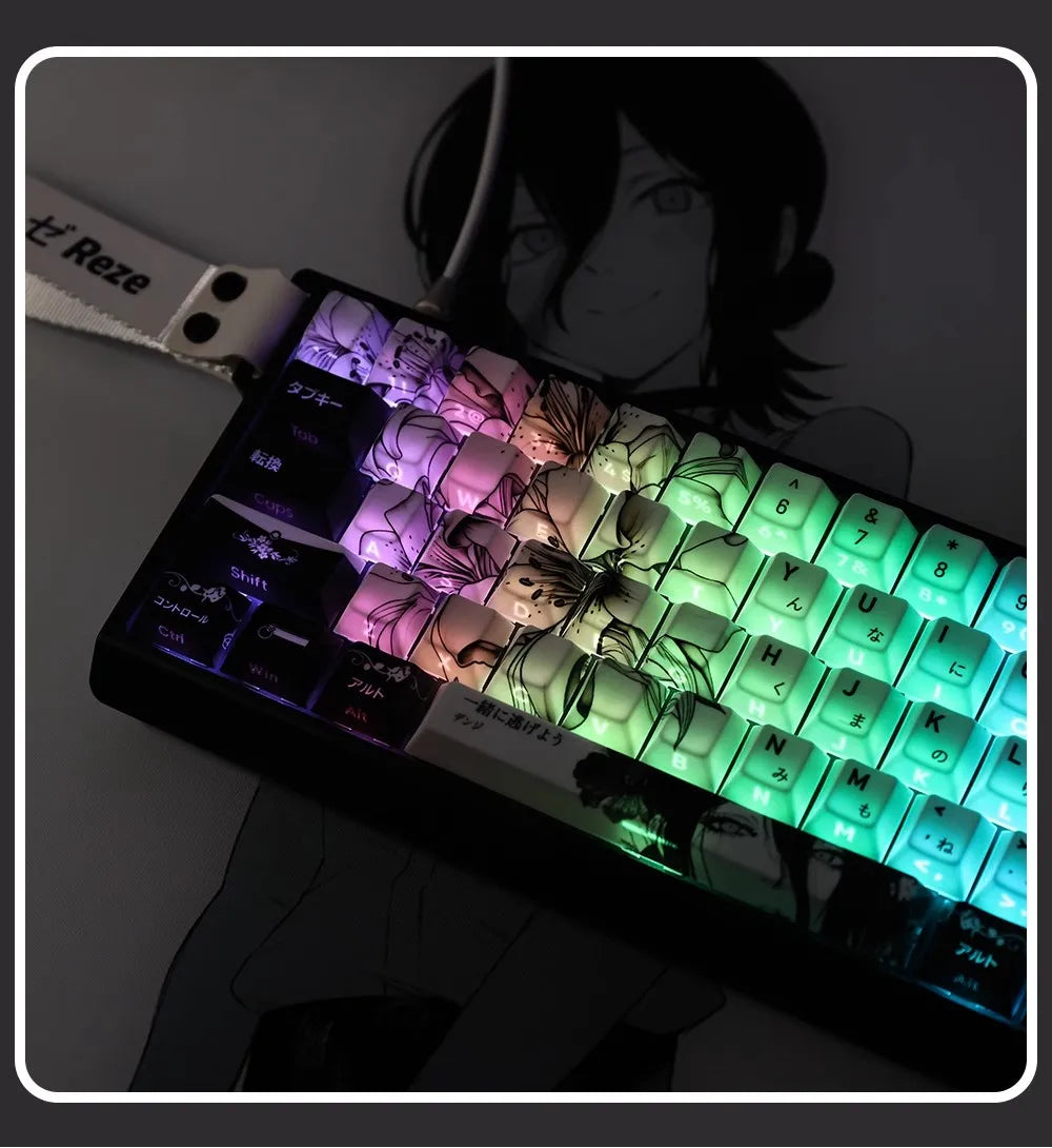 REZE Anime Theme Keycaps Set Customized PBT Sublimation Cherry Profile Keyboard Keycaps for Mechanical Keyboard Accessories Girl