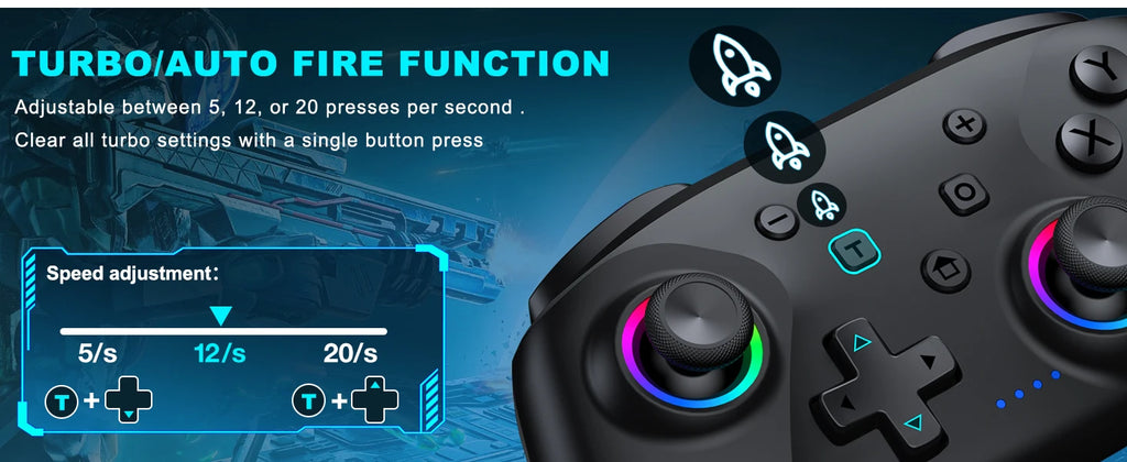 Dinofire Wireless Bluetooth RGB Controller for Nintendo Switch/Switch OLED/Switch Lite/PC/Mobile Gamepad Multi-Function Joystick