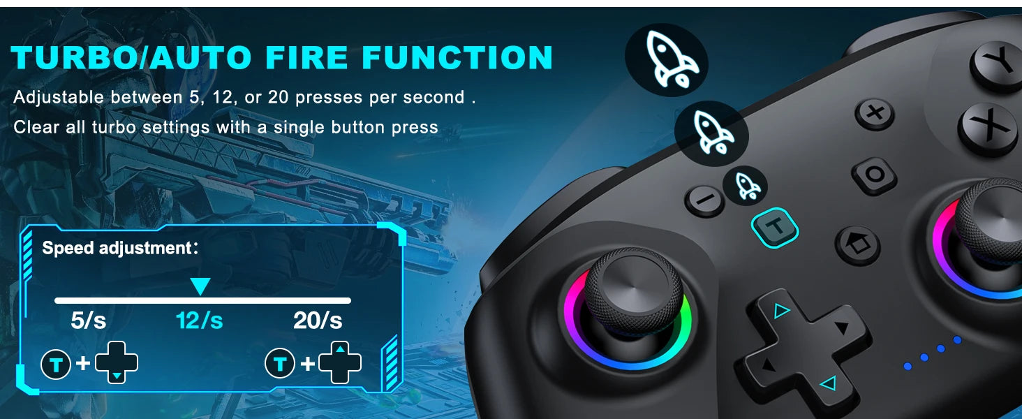 Dinofire Wireless Bluetooth RGB Controller for Nintendo Switch/Switch OLED/Switch Lite/PC/Mobile Gamepad Multi-Function Joystick