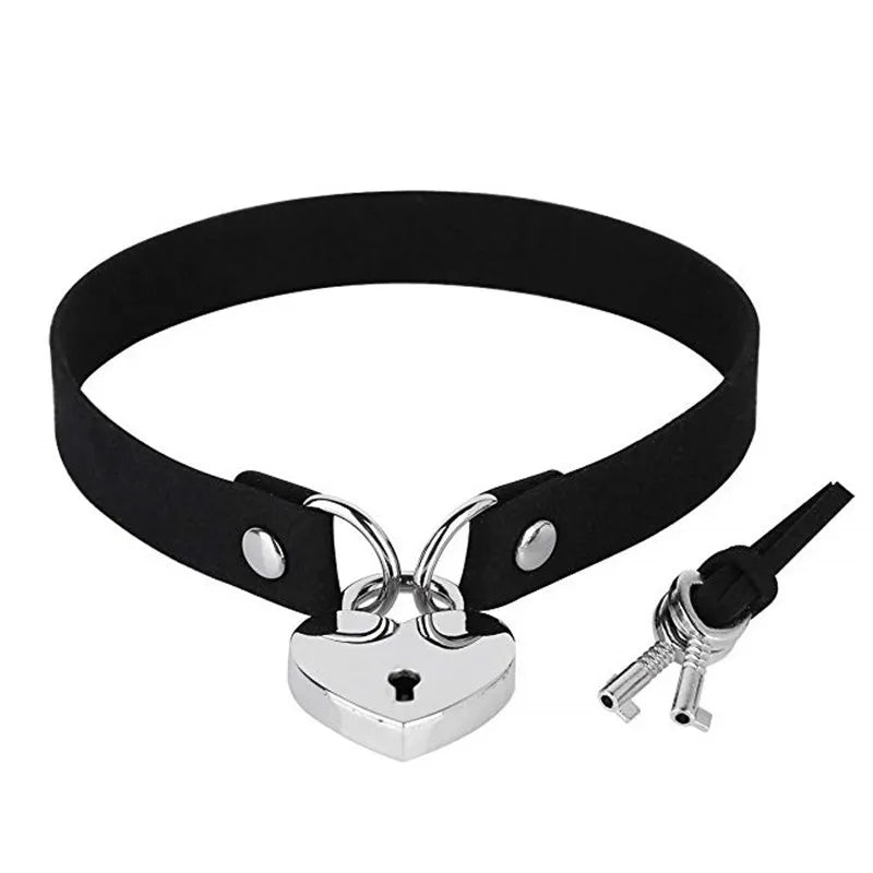 Harajuku Punk Rock Gothic Choker Necklace Women Sexy PU Leather Heart Lock Key Spike Collar Chocker Gothic Cosplay Accessories
