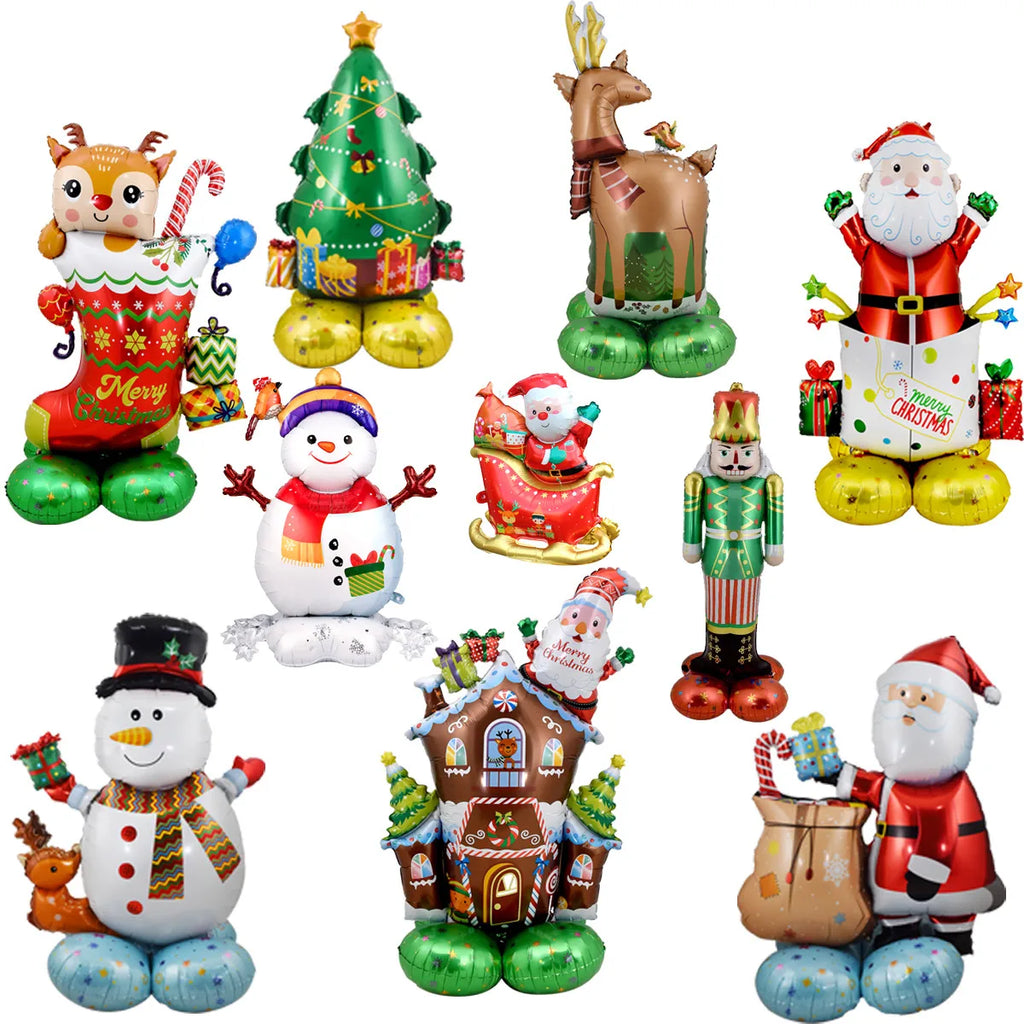 1set Giant Stand Pedestal Christmas Theme Foil Balloons Snowman Santa Claus Tree Elk Balloon Christmas Decorations