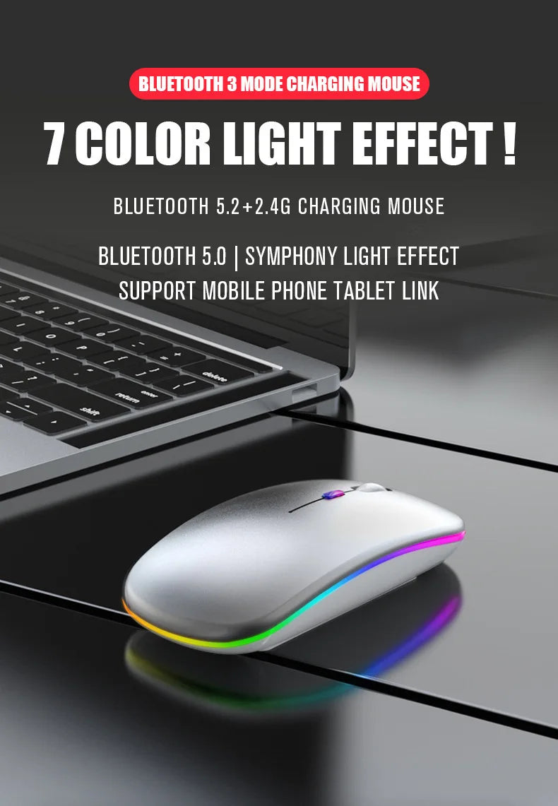 Tablet Phone Computer Bluetooth Wireless Mouse Charging Luminous 2.4G USB Wireless Mouse Portable Mouse