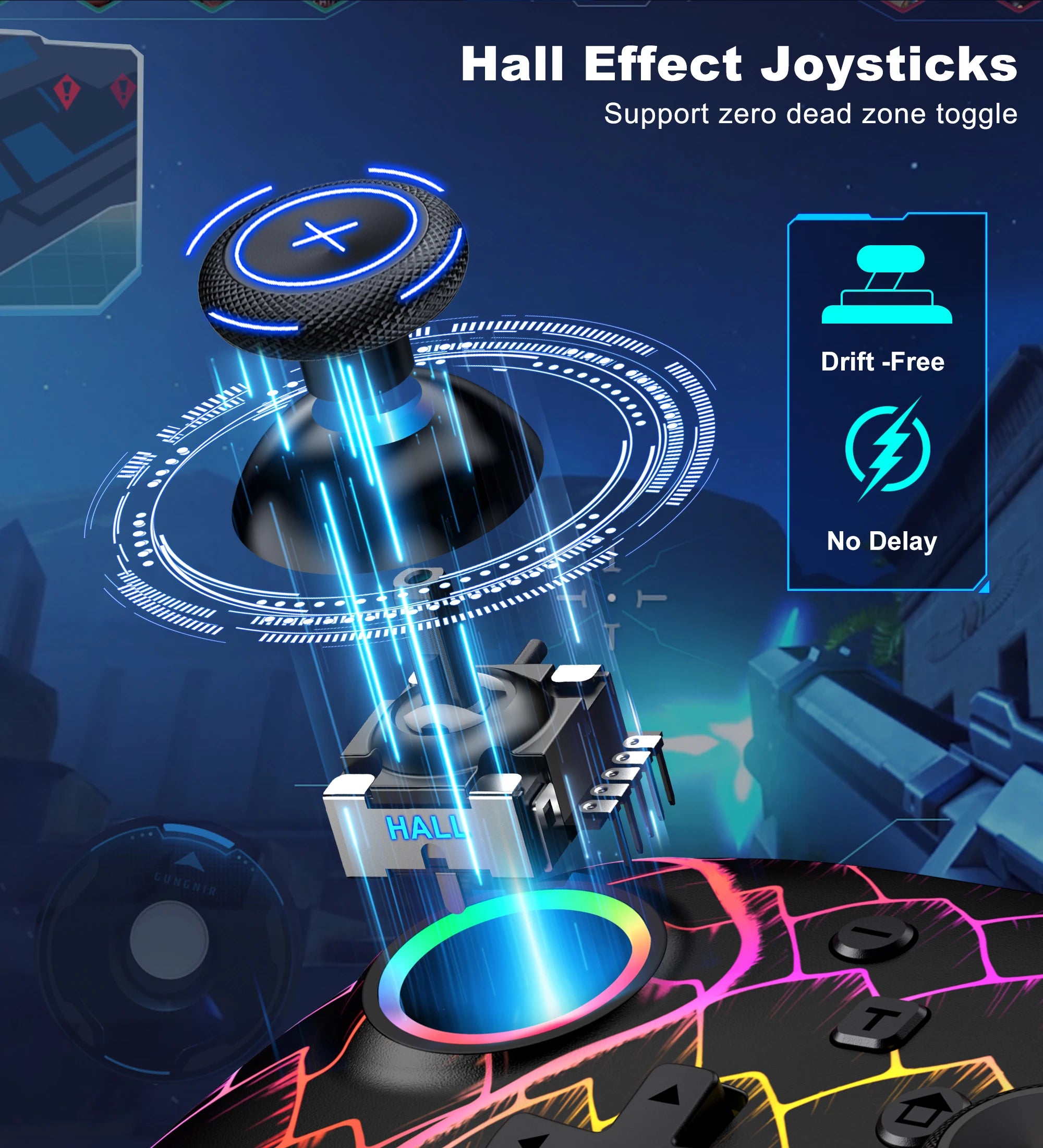 Dinofire Wireless Bluetooth RGB Controller for Nintendo Switch/Switch OLED/Switch Lite/PC/Mobile Gamepad Multi-Function Joystick