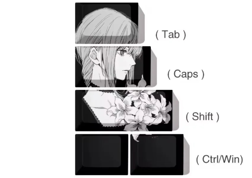 Makima Anime Keycaps Cartoon 129 Keys PBT Keycap Chreey Keycaps Japan Key Cap Dye-sub Mechanical Keyboard Caps for 64/68/71/108