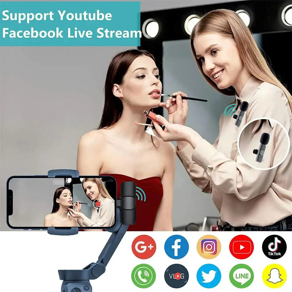 Wireless Lavalier Microphone Mini Portable Audio Video Recording Mic for iPhone Android Live Broadcast Gaming