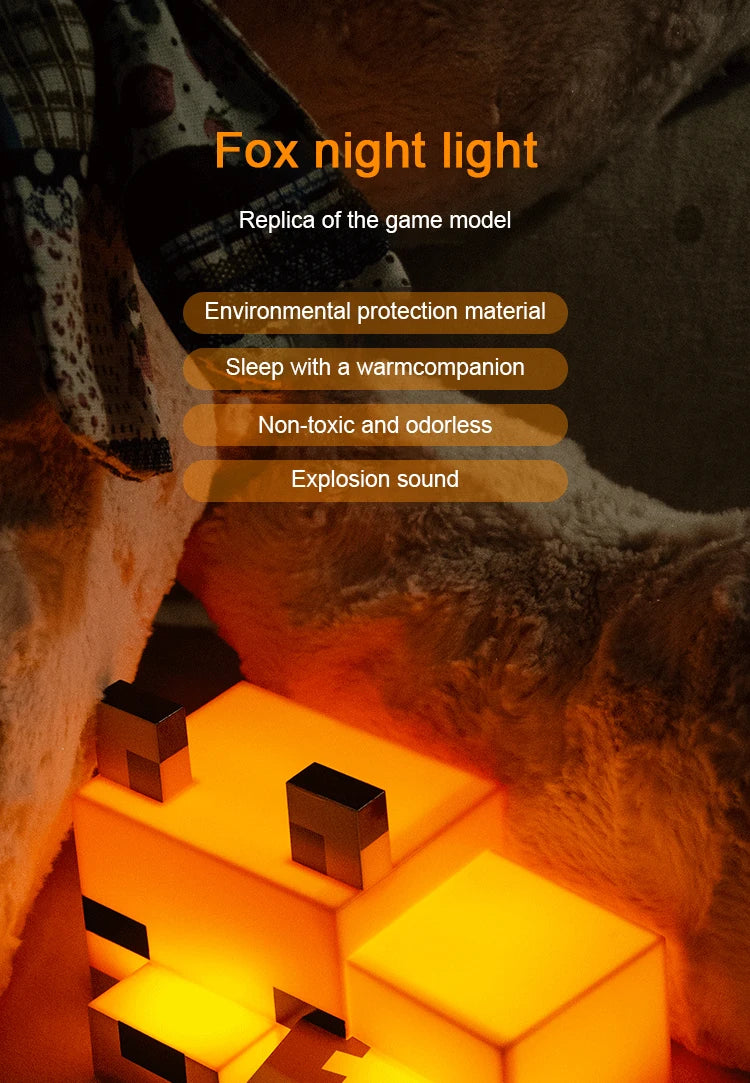 MC Game Cute Fox Night Light Soft Orange Glow Officially Licensed Decor And Desk Lamp For Gaming Room Or Kids And Tween Bedroom