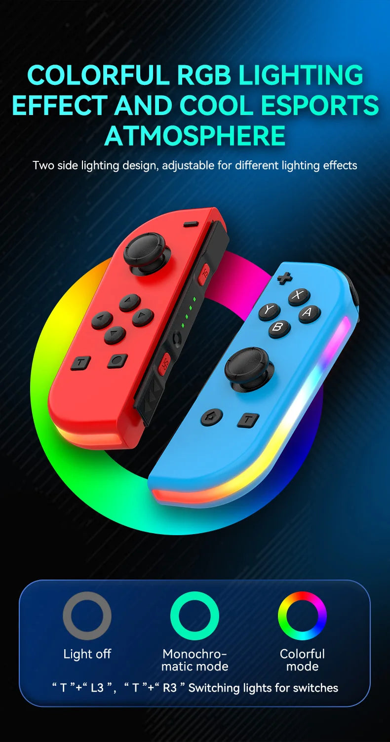 BT 5.2 Joy Controller RGB LED Switch L/R Joypad for Nintendo Switch/Lite/Oled JoyCon Gamepads Joystick with Dual Vibration