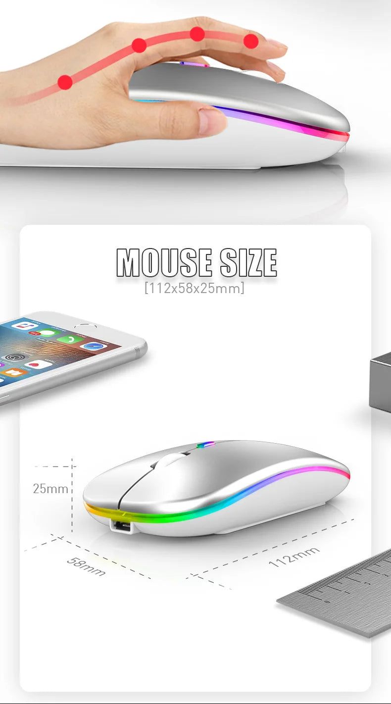 Tablet Phone Computer Bluetooth Wireless Mouse Charging Luminous 2.4G USB Wireless Mouse Portable Mouse