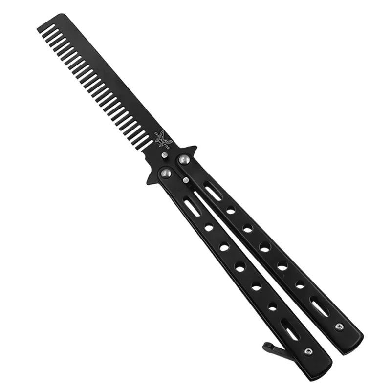 Foldable Comb Stainless Steel Practice Training Butterfly Knife Comb Beard Moustache Brushe Salon Hairdressing Hair Styling Tool