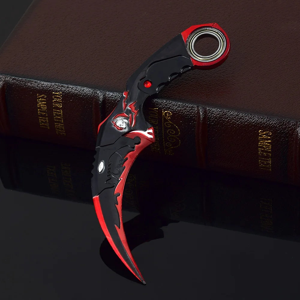17CM Karambit Game Life and Death Peripheral Weapon Dark Moon Double Thorns Metal Model Knife Sword Ornament Gifts Toys for Boys