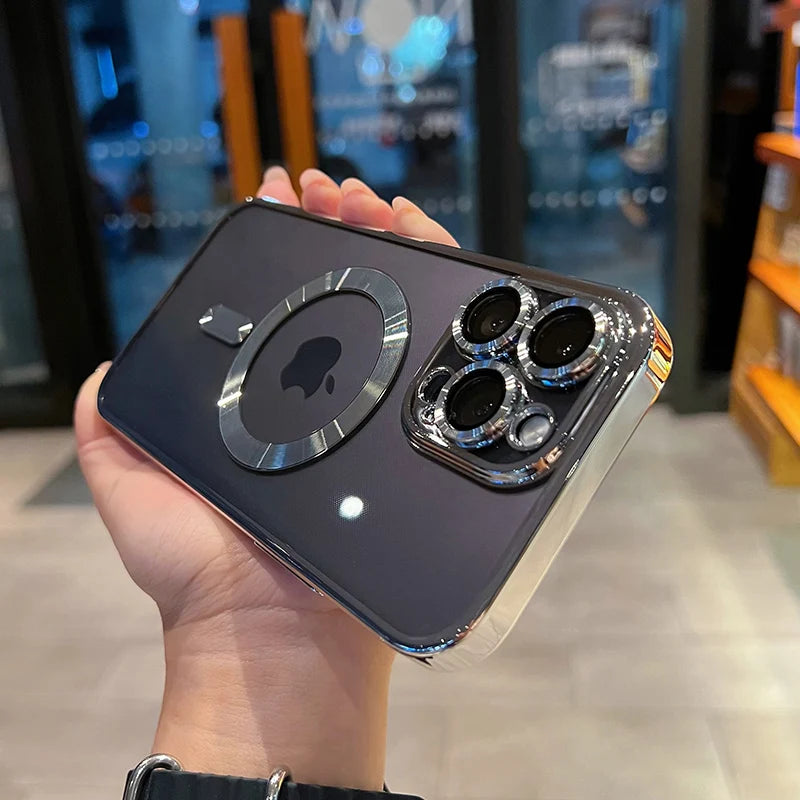 Luxury Magnetic Plating Clear Case For Magsafe Wireless Charging iPhone 11 12 13 14 15 16 17 Pro Max Air Plus Shockproof Cover