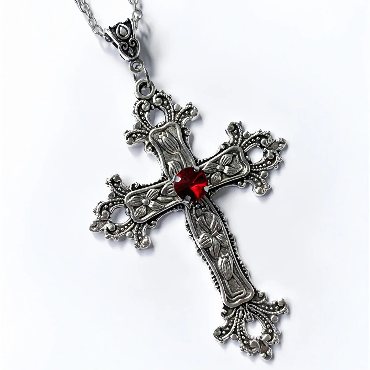 Punk Crystal Big Cross Pendant Necklaces for Women Men Gothic Irregular Cross Clavicle Chain Necklaces Aesthetic Jewelry