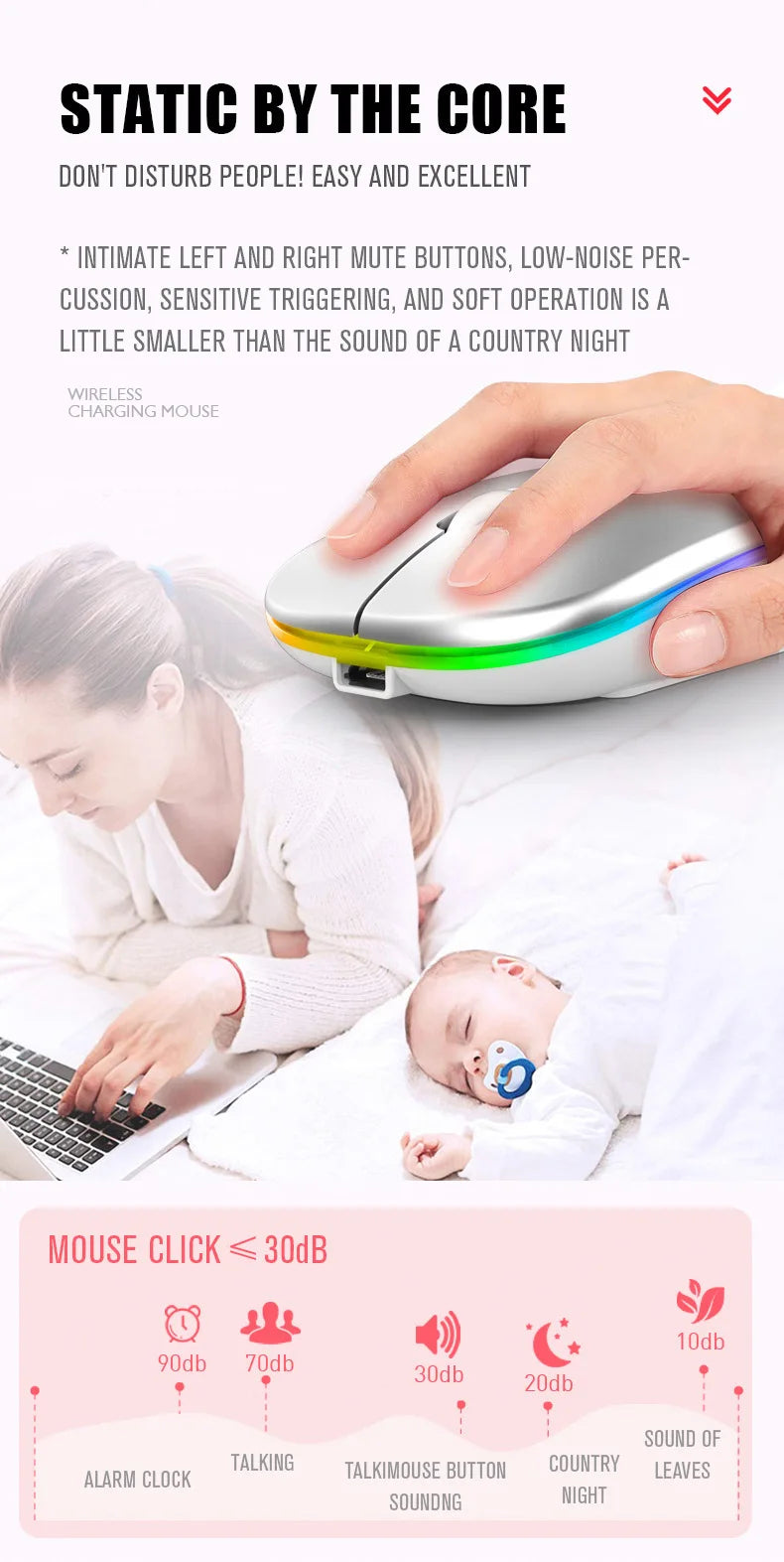 Tablet Phone Computer Bluetooth Wireless Mouse Charging Luminous 2.4G USB Wireless Mouse Portable Mouse