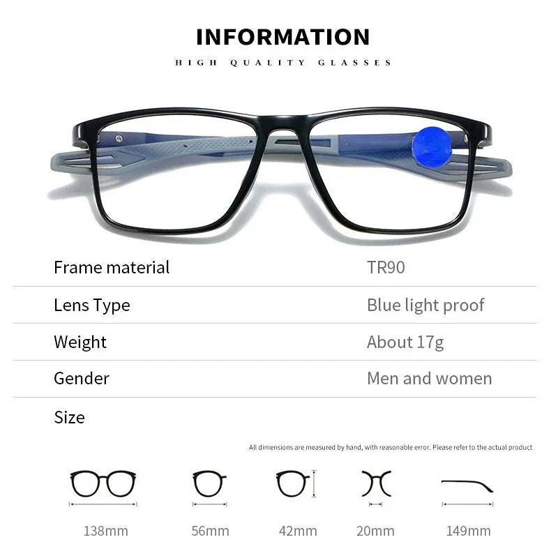 Anti-blue Light Reading Glasses Ultralight TR90 Sport Presbyopia Eyeglasses Women Men Far Sight Optical Eyewear Diopters To +4.0