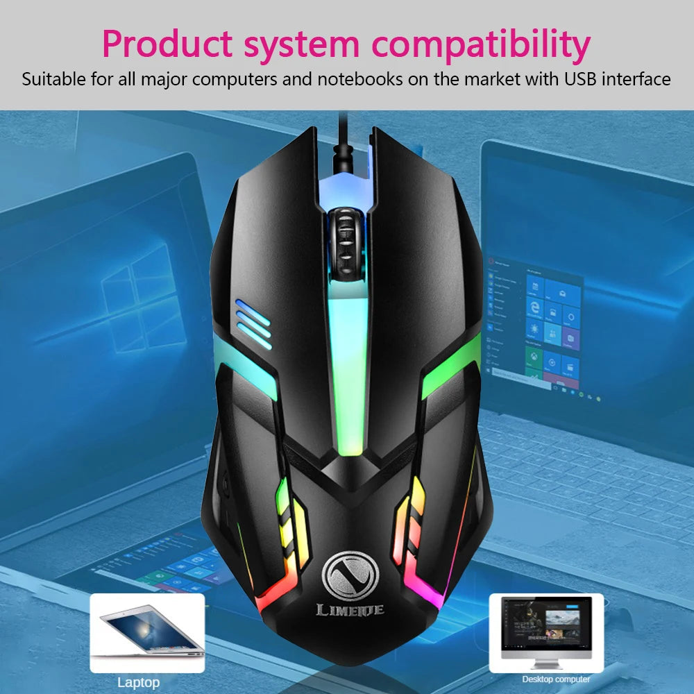 Limei S1 E Sports LED Luminous Backlit Wired Mouse USB Wired For Desktop Laptop Mute Office Computer Gaming Mouse