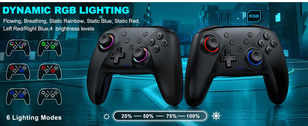 Dinofire Wireless Bluetooth RGB Controller for Nintendo Switch/Switch OLED/Switch Lite/PC/Mobile Gamepad Multi-Function Joystick