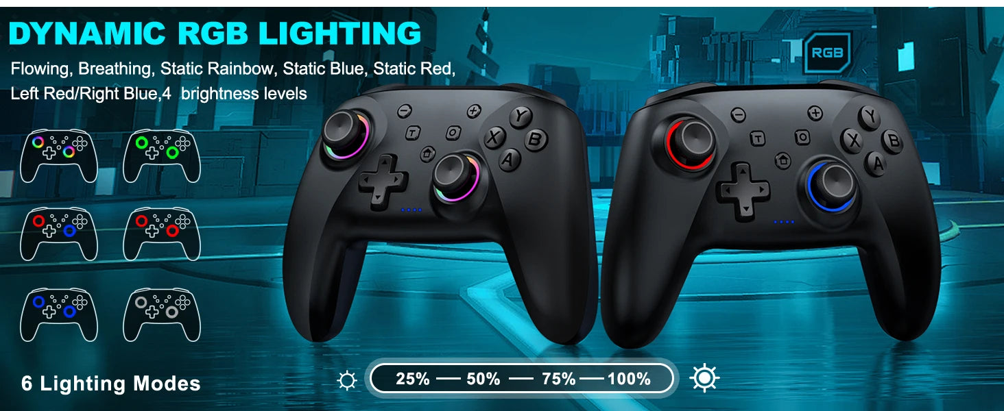 Dinofire Wireless Bluetooth RGB Controller for Nintendo Switch/Switch OLED/Switch Lite/PC/Mobile Gamepad Multi-Function Joystick