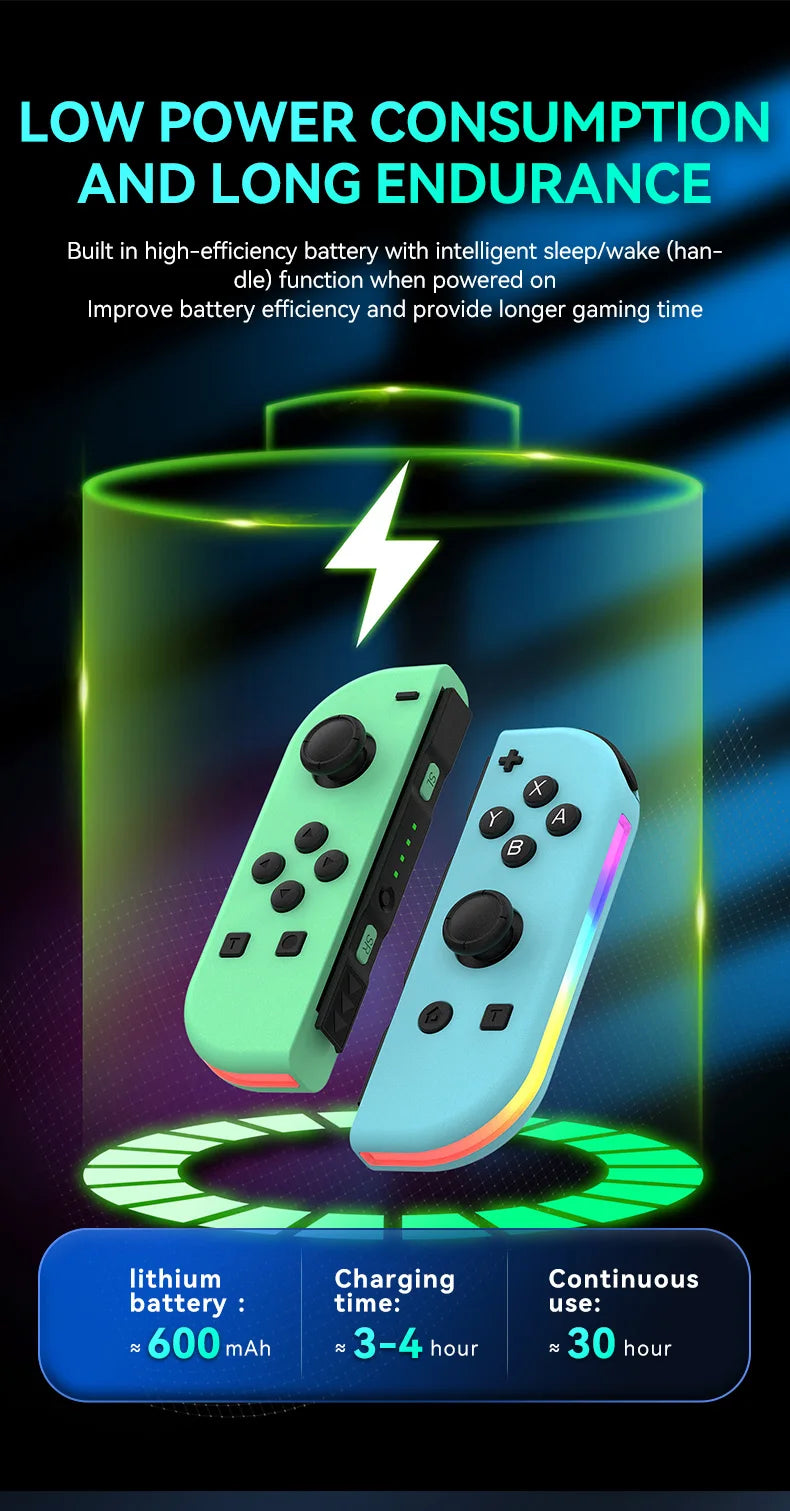 BT 5.2 Joy Controller RGB LED Switch L/R Joypad for Nintendo Switch/Lite/Oled JoyCon Gamepads Joystick with Dual Vibration