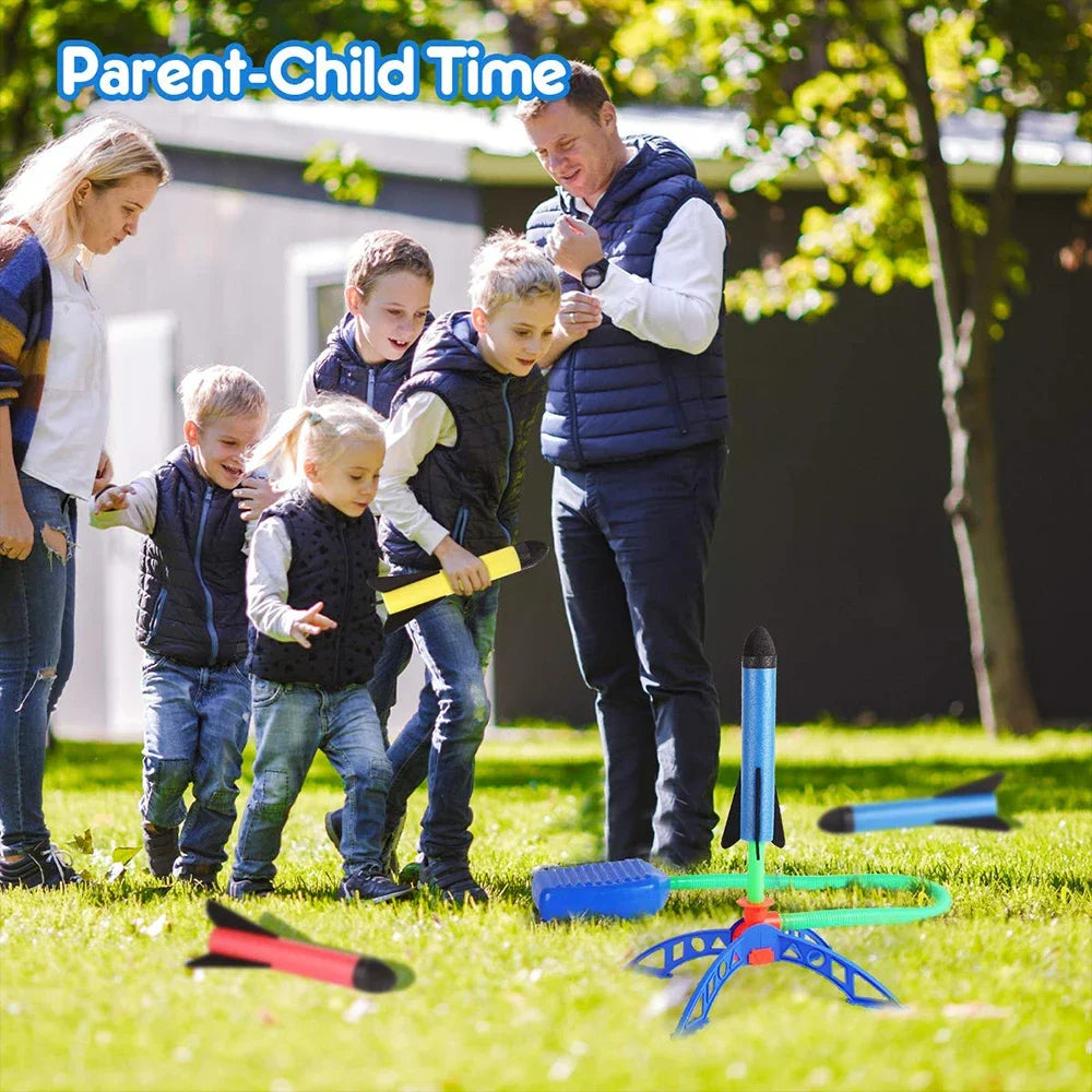 Kids Outdoor Rocket Foot Pump Outdoor Air Pressing Soaring Rocket Suit Jumps Air Powered Rocket Launcher Game Children Toy Gifts