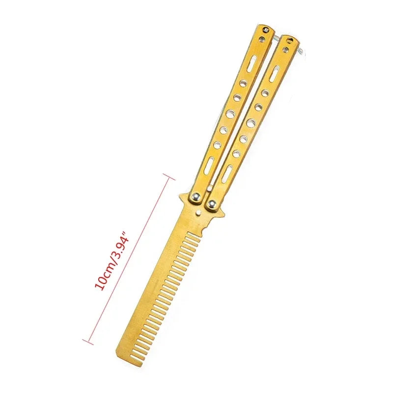 Foldable Comb Stainless Steel Practice Training Butterfly Knife Comb Beard Moustache Brushe Salon Hairdressing Hair Styling Tool