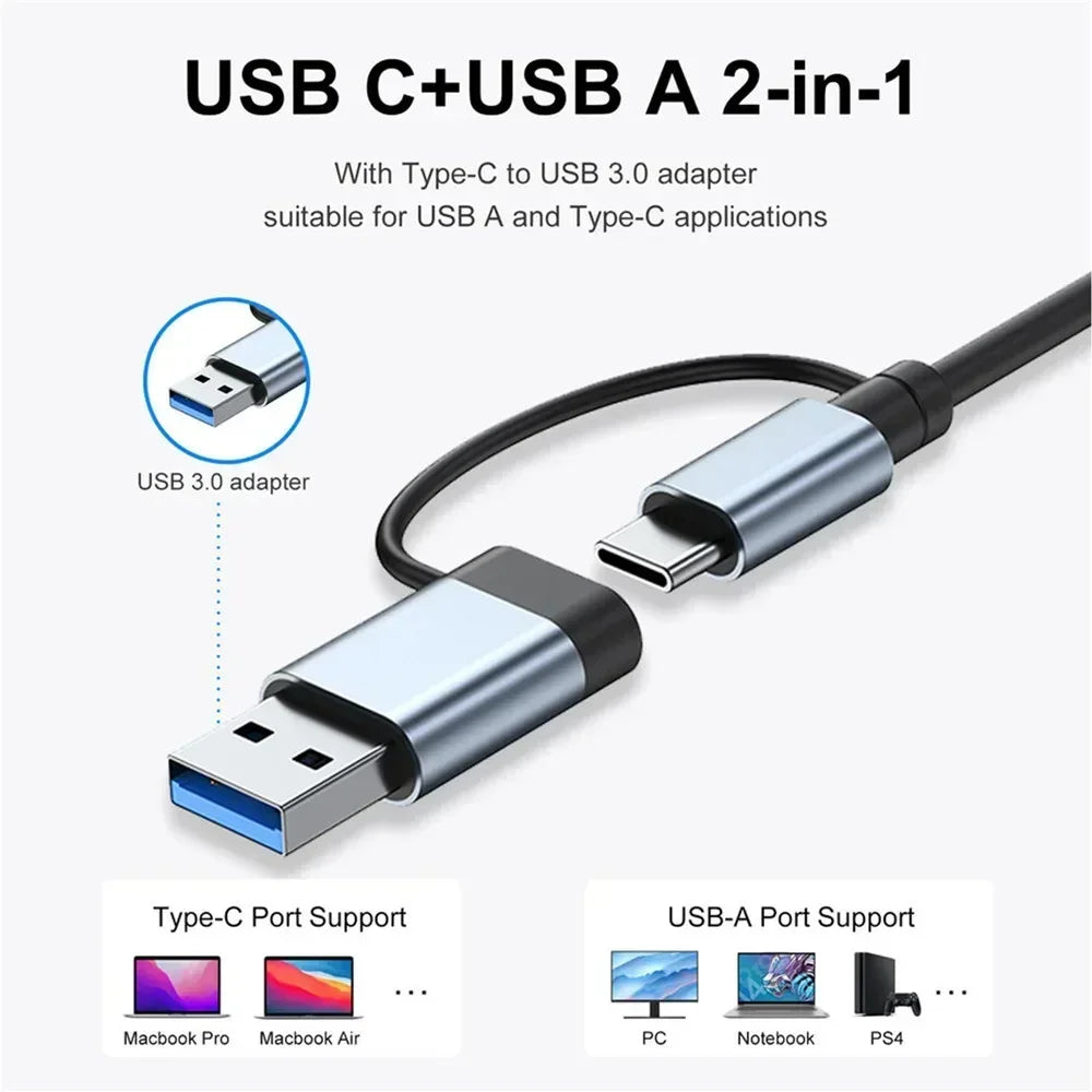 8 In 1 USB C Hub Expander Multiport Adapter Type C Splitter Dock USB 3 Port For Xiaomi Phone Tablet Fast Data Transfer Charging