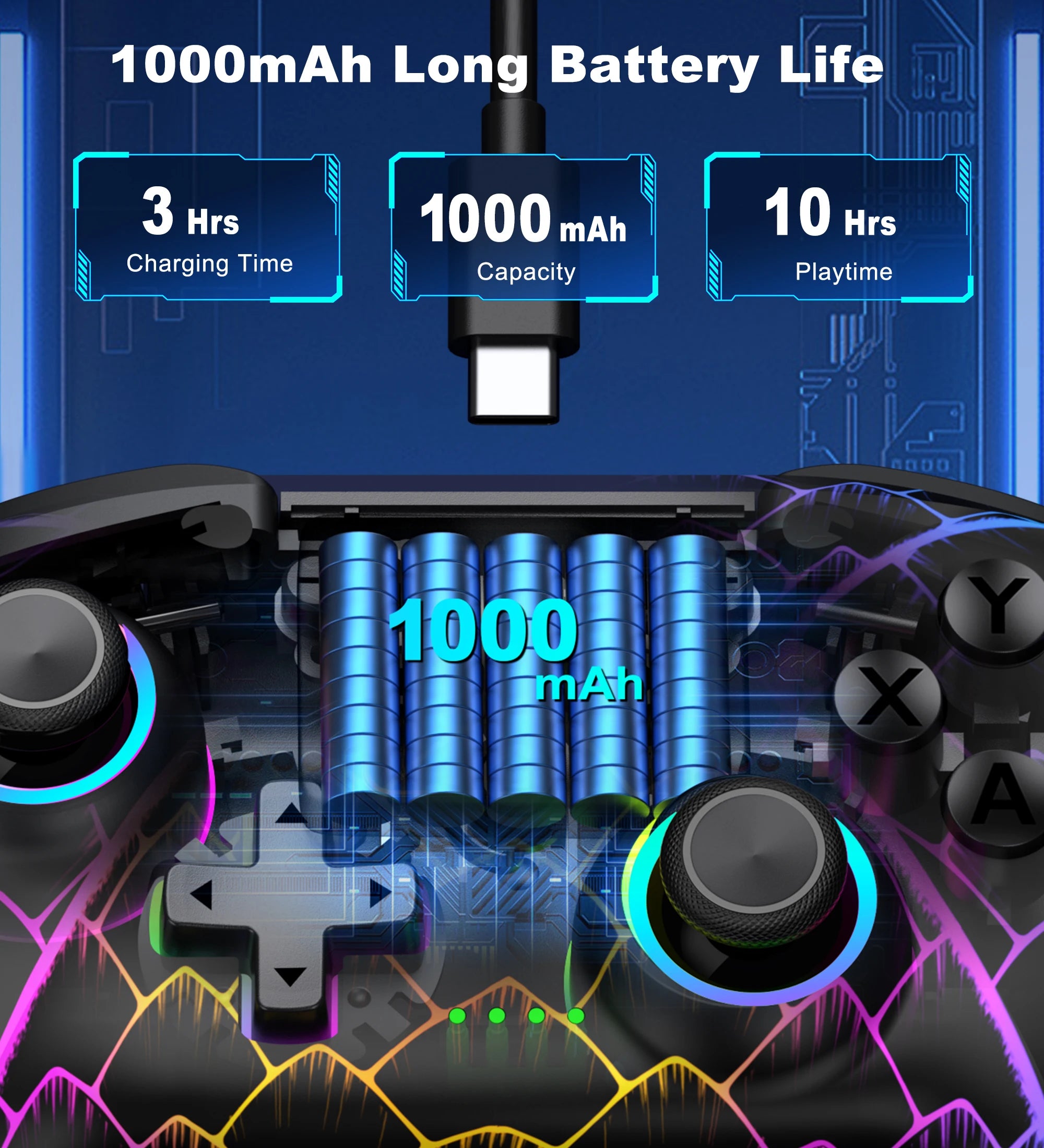 Dinofire Wireless Bluetooth RGB Controller for Nintendo Switch/Switch OLED/Switch Lite/PC/Mobile Gamepad Multi-Function Joystick